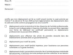 Attestation de déplacement dérogatoire