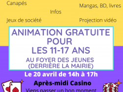 ANIMATIONS JEUNES MERCREDI 20 AVRIL