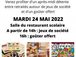 ANIMATION JEUX GOUTER POUR LES RETRAITÉS MARDI 24 MAI
