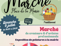 Marché de créateurs+marché classique+exposition peinture au prochain marché le 9 juillet.