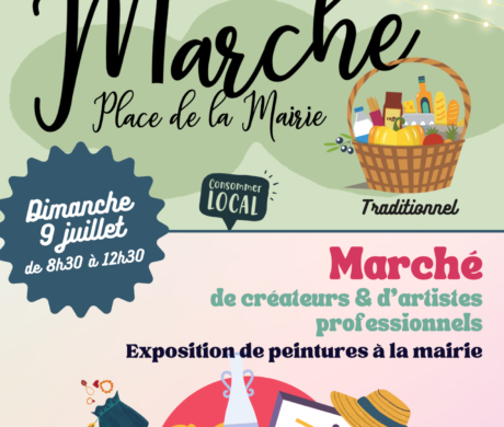 Marché de créateurs+marché classique+exposition peinture au prochain marché le 9 juillet.