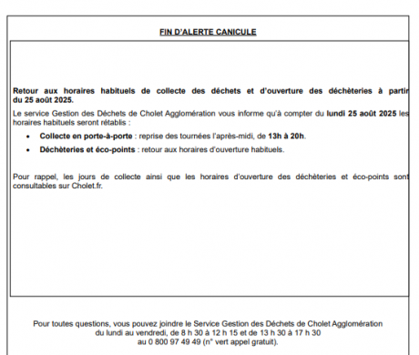 Retour à la normale – Horaires du service “Gestion des déchets”