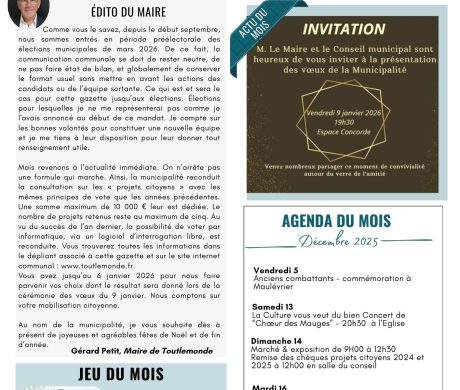 VOTRE GAZETTE DE DECEMBRE 2025 ET SUPPLEMENT PROJETS CITOYENS