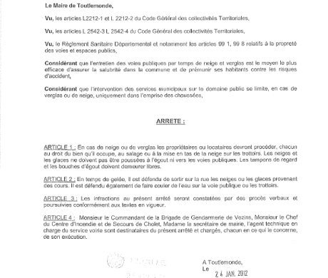 Arrêté portant obligation de déneigement des trottoirs